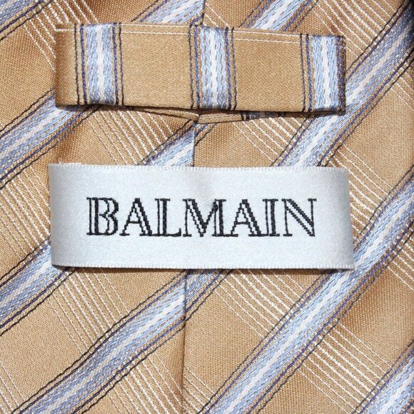 Balmain Tan Striped Men's Tie 100% Silk - Picture 2 of 4